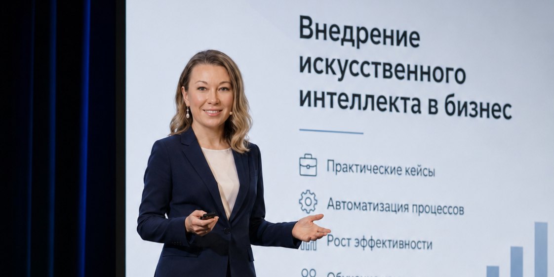 Илона Минкевич выступает о внедрении искусственного интеллекта в бизнес